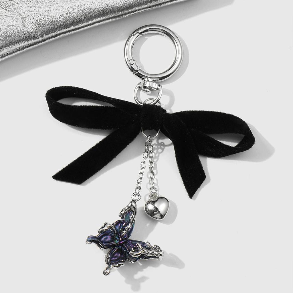 Elegant Silver Heart Bowknot Keychain Charm Pendant Handmade Heart Keyring for Women Fashionable Backpack Ornament