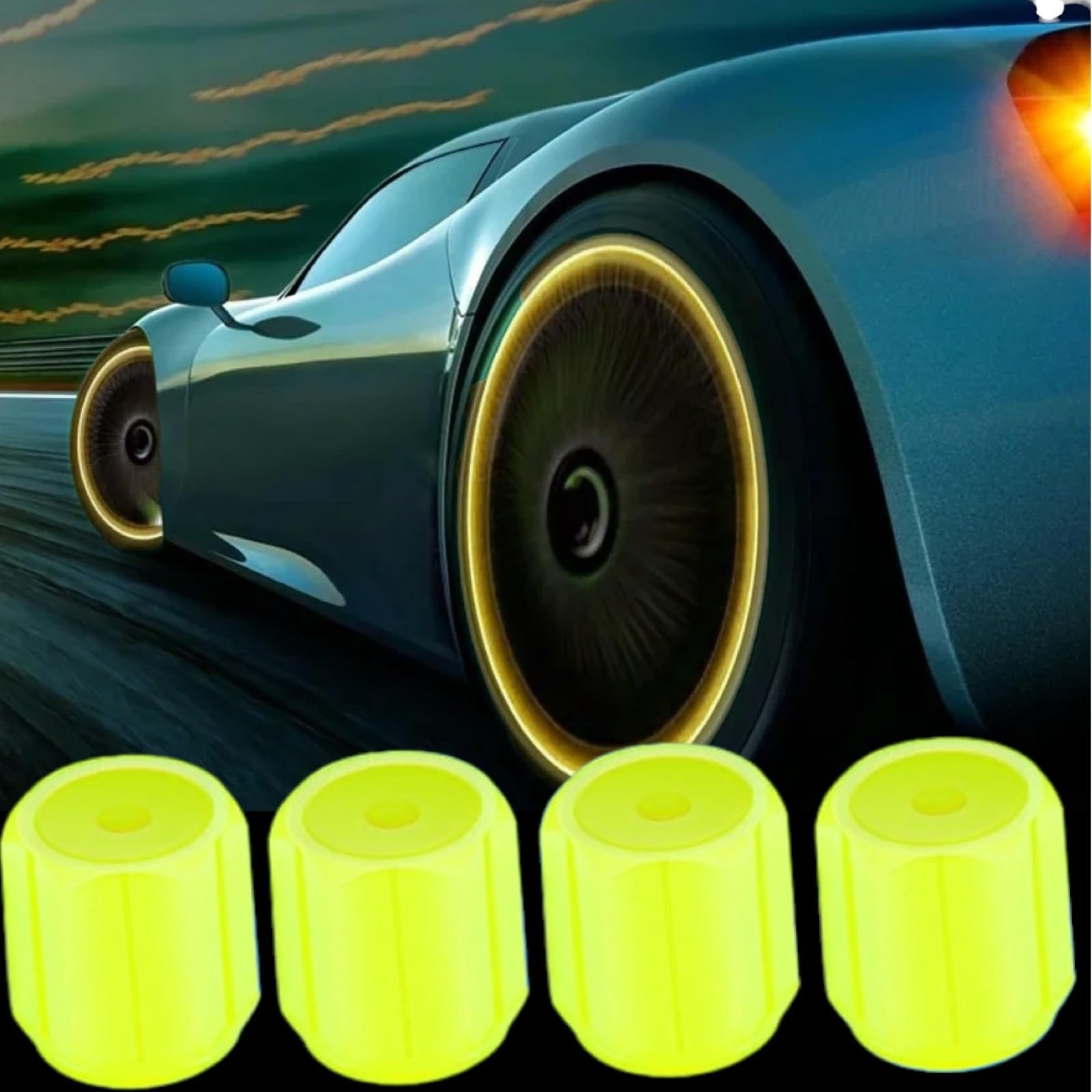 GrandslamEX Tire Air Valve Cap, Luminous, Set of 4, High жёлтый