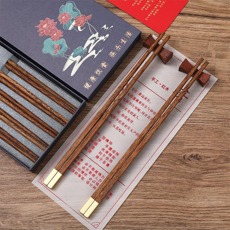 Alta Qualidade Premium Sândalo Vermelho Natural Palitos de Chopsticks Embalagem Caixa de Presente Talheres Domésticos Conjunto de Talheres Palitos de Chopsticks Chineses