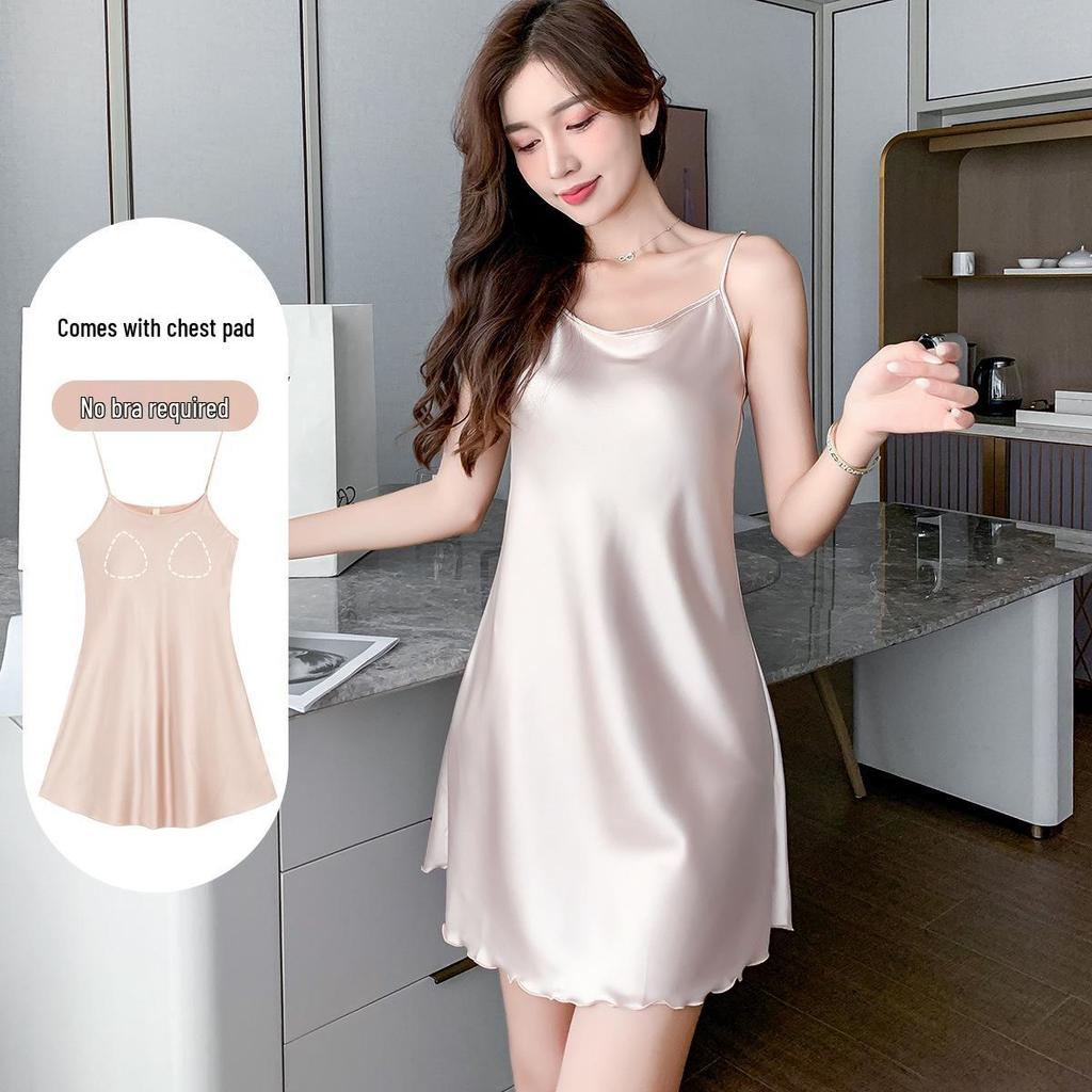 2024 Ice Silk Camisole Pajamas with Chest Pad - Women's Cool Summer Nightdress