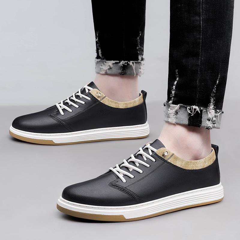 Men's Trendy Low-Top Skate Shoes: Korean Style Casual, Fashionable, Breathable Sneakers in White.