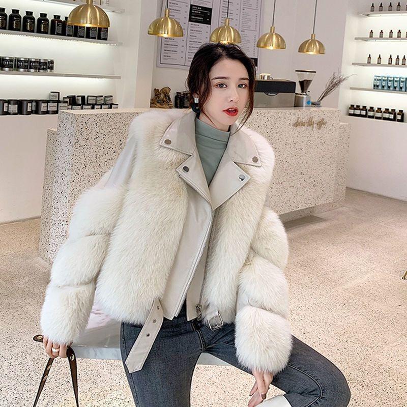 New Whole Leather Imitation Fox Fur Imitation Fur Jacket Women's Fashion Locomotive Short Light Coat Pink