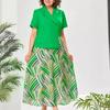Women's 2024 Summer Green Short-Sleeved French-Spliced Dress