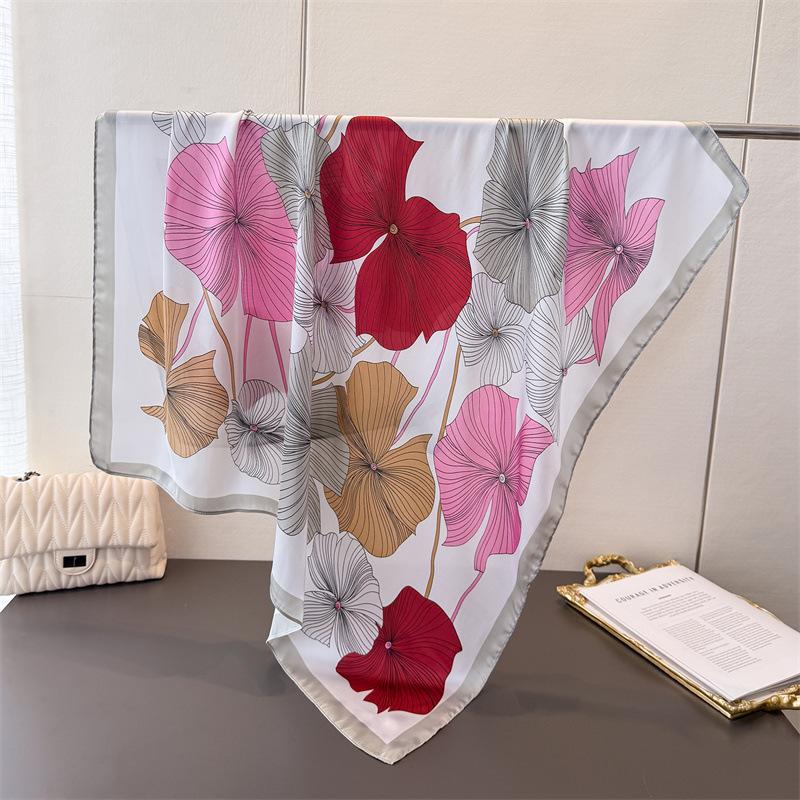 Colorful Ginkgo Satin Imitation Silk Printing Large Square Scarf Silk Scarf Shawl Headscarf Neck Protection Scarf Decorative Women'S Scarf