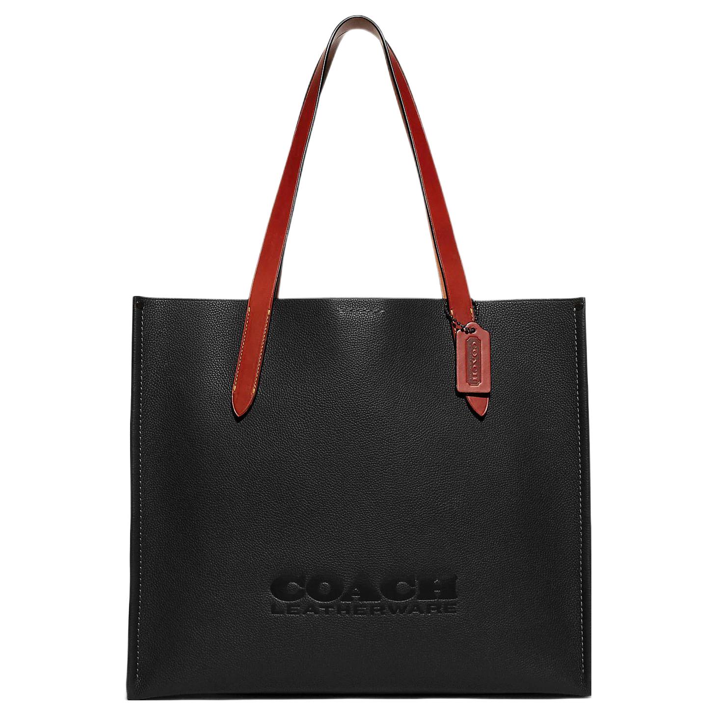 Coach Women's Grain 41 Magnetic Snap Closure Simple Fashion Handbag Pebble And Waxed Plant Leather Coated Canvas Shoulder Bag Large Handbags Ch756-Blk