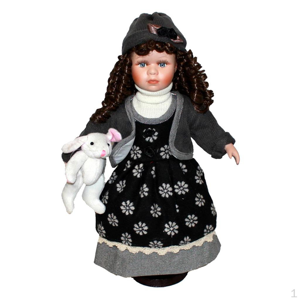 Porcelain Collectible Doll with Dress And Toy Hat for