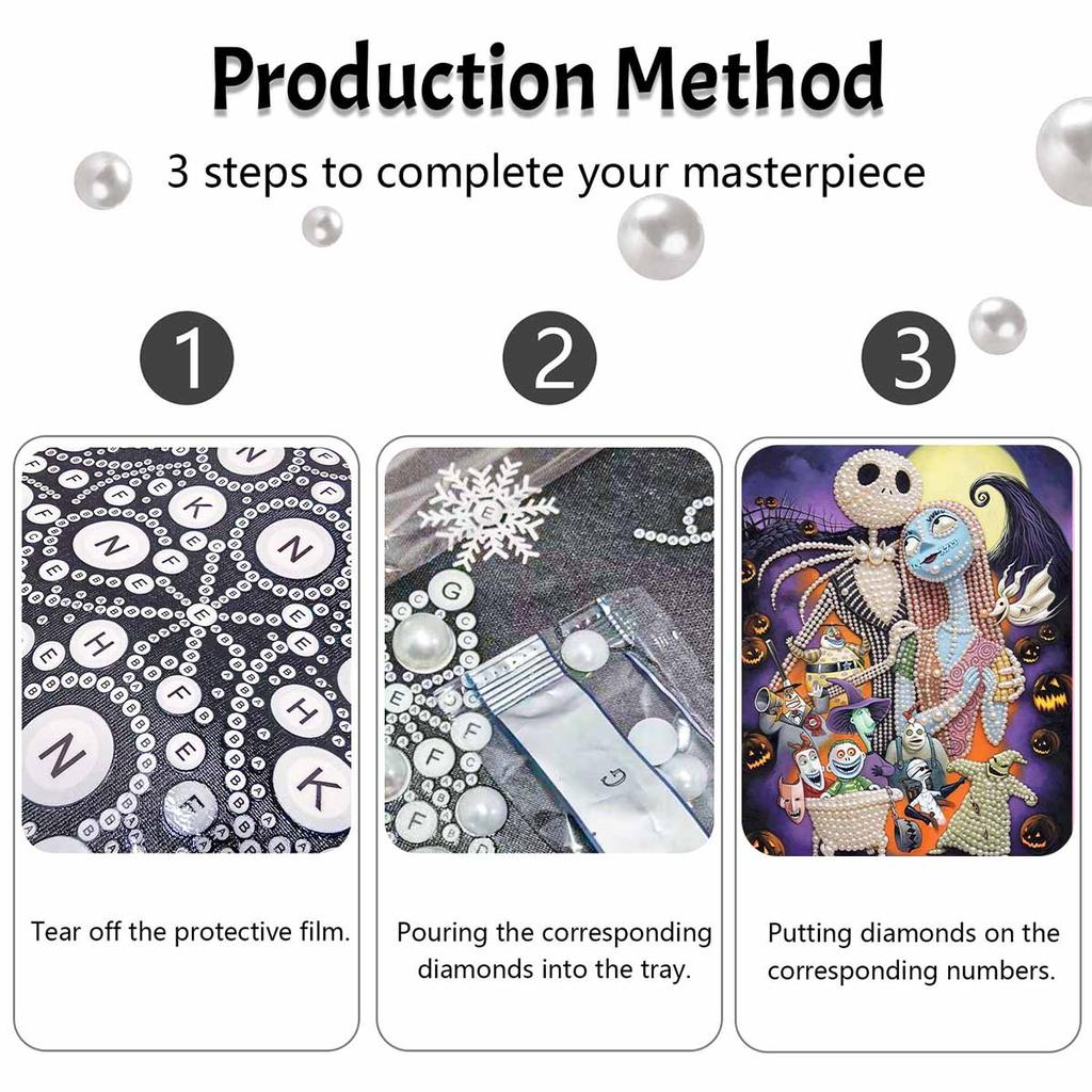 DIY Frameless Pearl Art Kit Nightmare Characters Design 3D Bead Painting Canvas Relaxing Handmade Craft for Home Decor Wall Art Gift