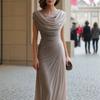 2026 European and American Casual Party Elegant Pleated Design Swinging Collar Dress Jumpsuit