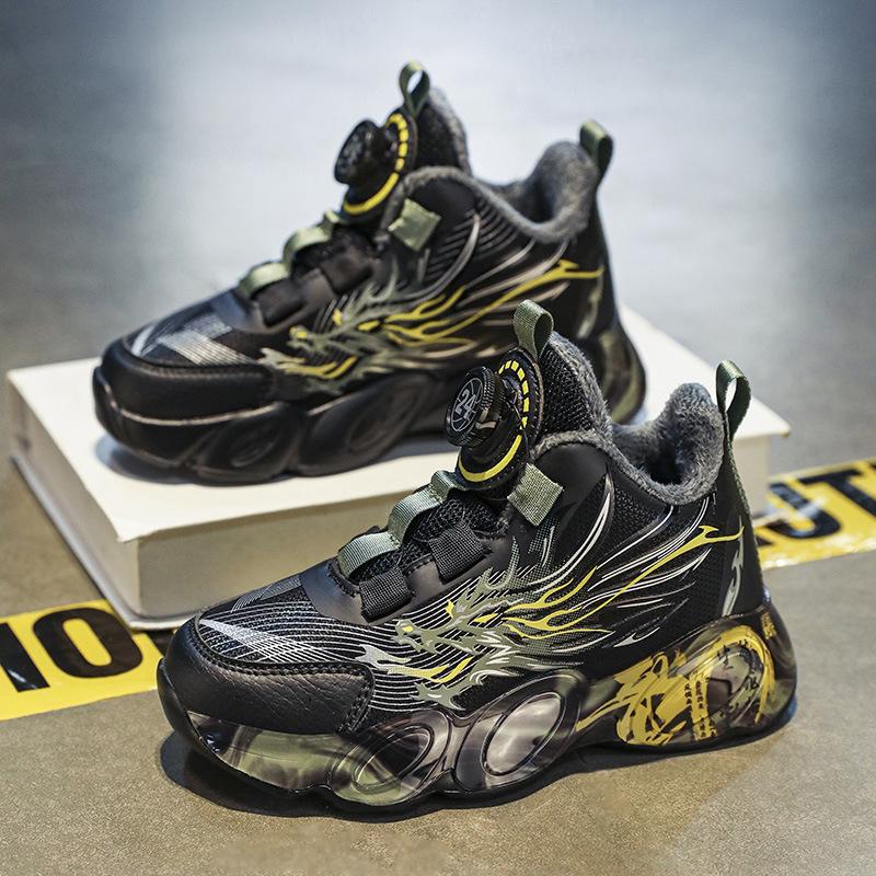 2025 spring new children's sports shoes leather waterproof boys basketball shoes lightweight shock-absorbing primary school running shoes