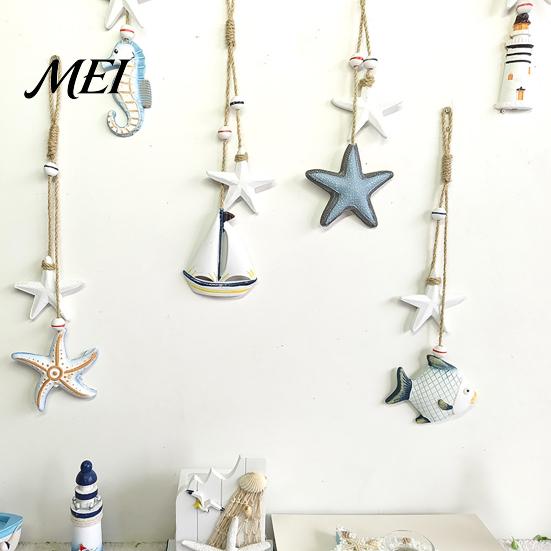 Wooden Nursery Decor Starfish Hanging Decoration, Nautical Coastal Wall Ornament, Ocean Style Room Ornaments Theme Art for Home Beach Lake House