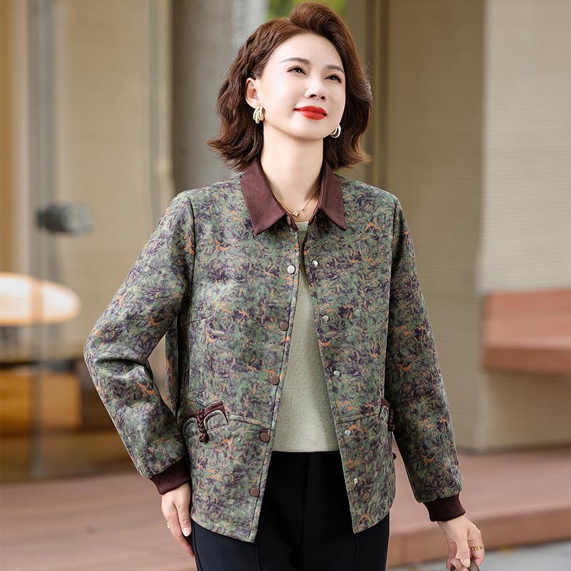 

Stylish Floral Jacket for Petite Moms - Spring & Autumn Outerwear for Middle-Aged Women 2XL (110-125 jin) зелений