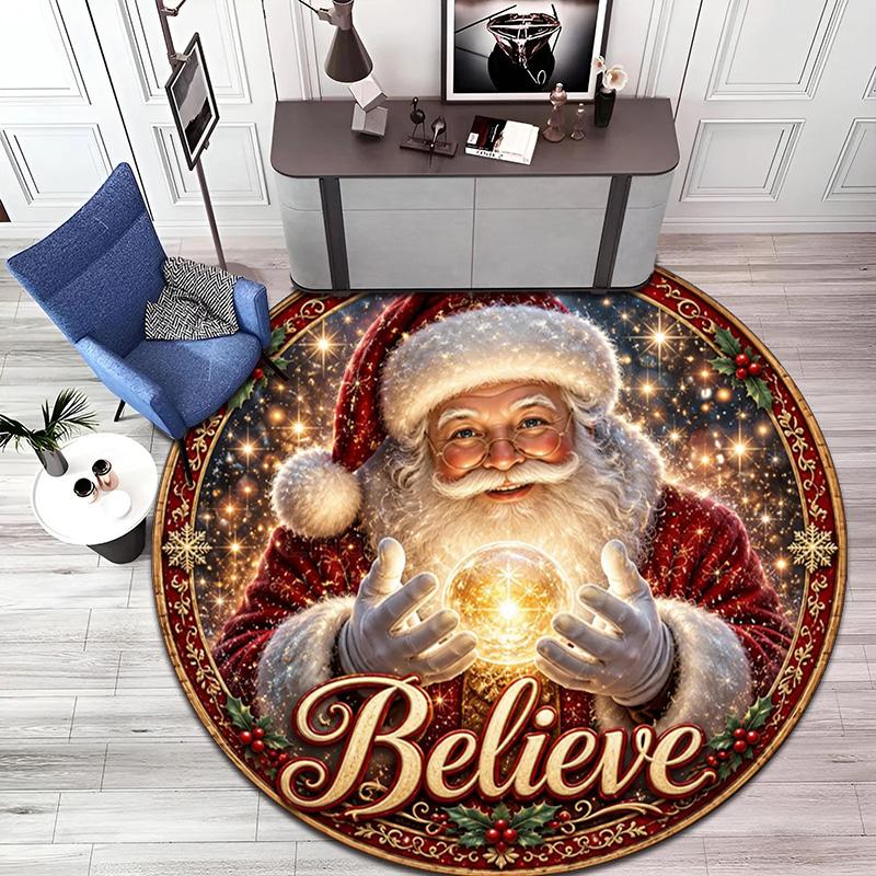Cute Christmas Day Gift Bell Santa Claus Snowman Christmas Tree round rug Home Soft Decorative Anti slip Chair Mat Carpet Outdoor Floor Mat Carpet 11