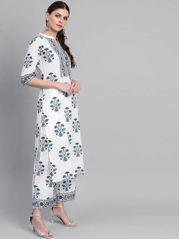 Damen Designer Top Tunika Baumwollmischung Kurta Palazzo Set Indisches Bollywood Ethno Kurti Kleid