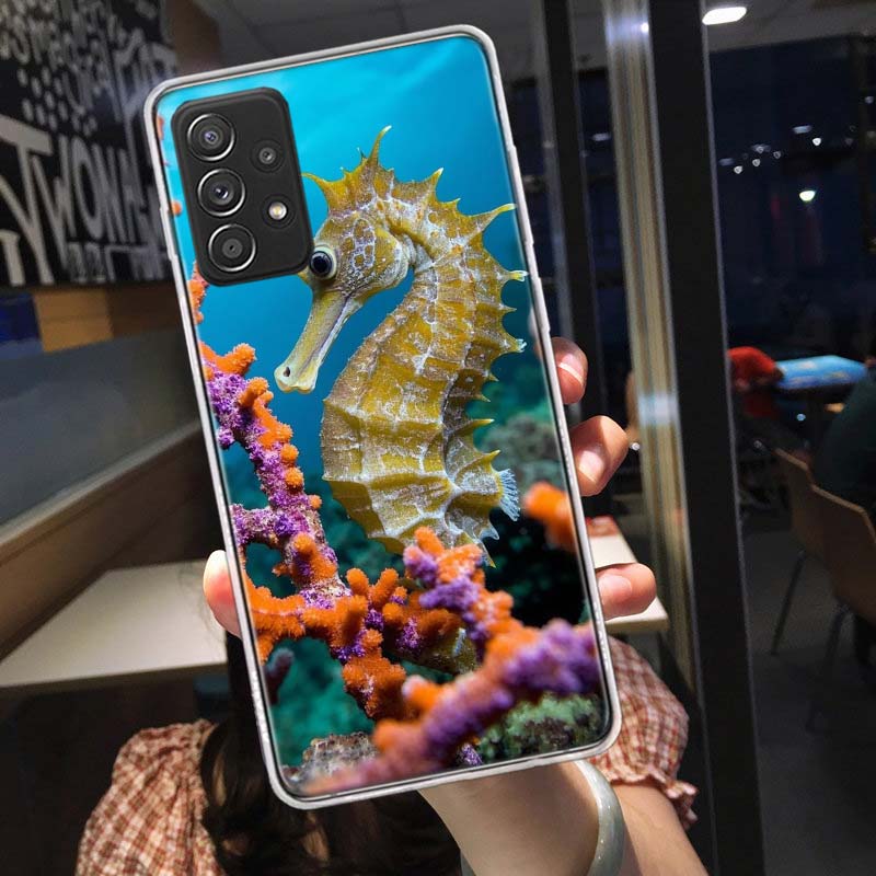 Seahorse Underwater Fantasy Phone Case for Samsung A54 A57 A37 A17 A14 A15 A12 A24 A34 A55 A35 A25 A52S A07 A05S A04S A22 A32 A7
