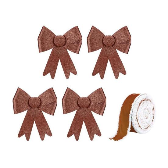 

Glitter Christmas Cabinet Bow with Velvet Ribbon Large Xmas Bow Door Decoration for Christmas Tree Fireplace Kitchen Gift Wrapping 4pcs коричневый
