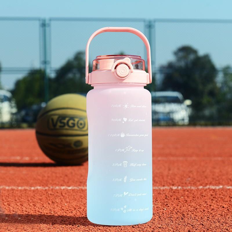 2L Frosted Active Water Bottle Motivational Time Marker Drinking Bottles Spacious Gradient Plastic Water Cup For Outdoor Use