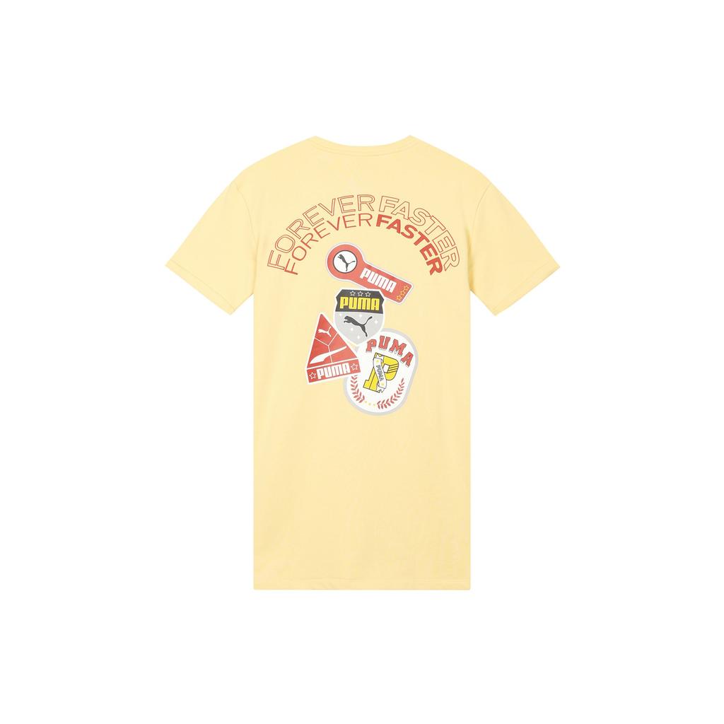 PUMA Back Print Logo Embroidery Pullover Crew Neck Breathable Casual Sport Short Sleeve Dress Women Dress Yellow 623257-42