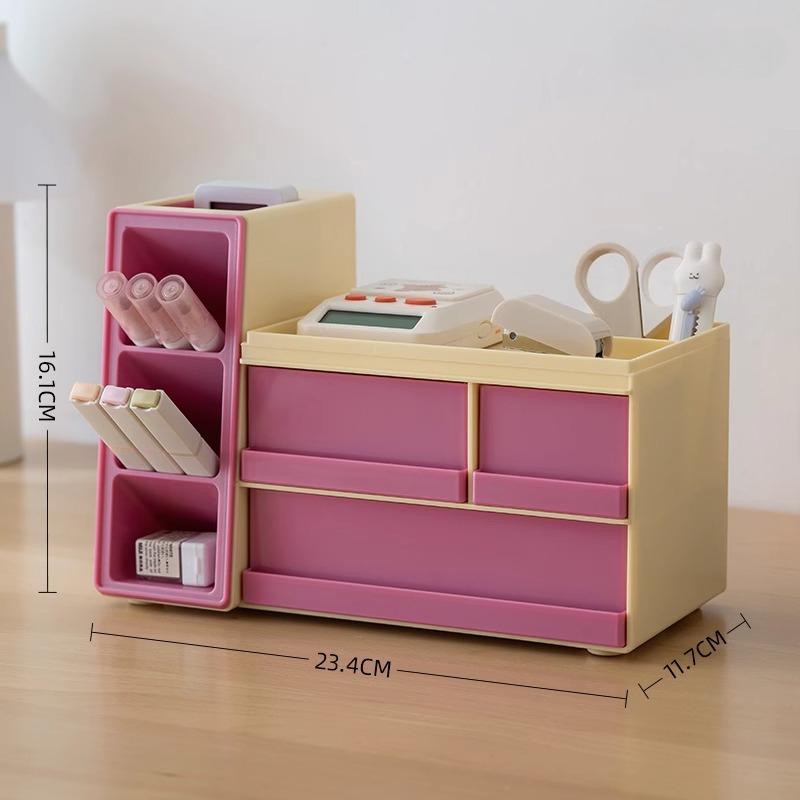Creative Oblique Pen Holder Storage Box with Drawer Organizer Large Capacity Office Table Stationery Files Organizer with Cover