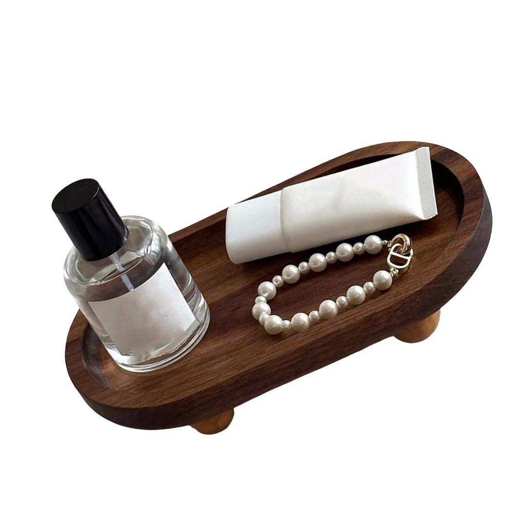 Natural Wood Jewelry Storage Tray Multipurpose Vanity Organizers Wooden Display Pedestal For Cosmetics And Fragrances