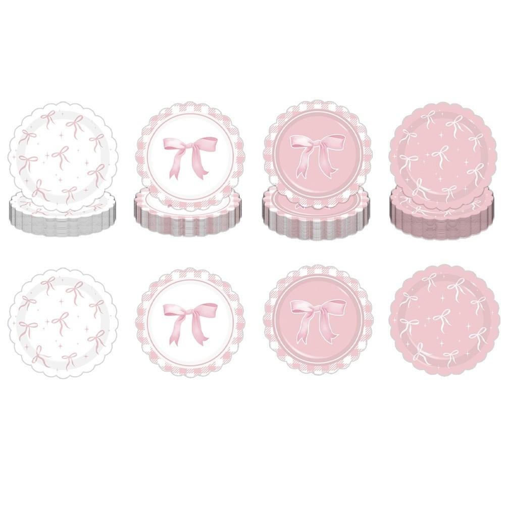 10pcs Pink Color Bow Themed Party Decoration Paper Plates Bow Shape Napkins Bachelorette Party