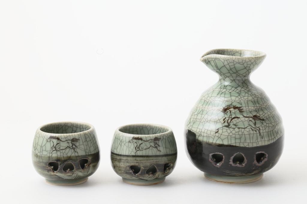 Ohori Soma Ware Matsunaga Kiln Sake Bottle and Sake Cup Set Sake Double-Round Double-Round (2 Cups)