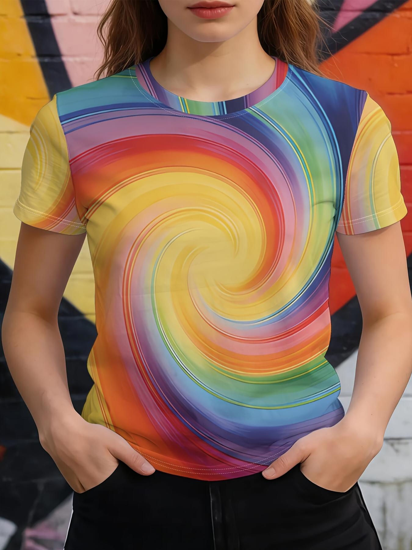 

Rainbow Spiral Vortex Design Is a New Trendy Summer Digital Print Casual Crew Neck T-Shirt. Featuring a Fashionable Crew Neck And Short Sleeve Design. S дубильная кора