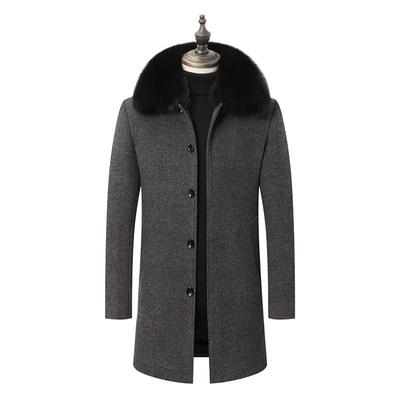 Men Wool Coat Autumn Cashmere Overcoat Thick Warm Winter Woolen Coats Mens Pea Coat Real Rabbit Fur