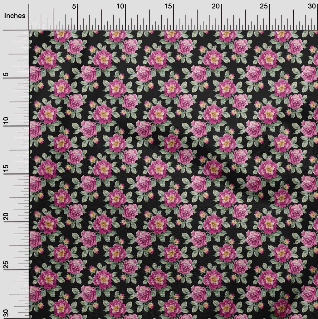 oneOone Georgette Viscose Black Fabric Florals Sewing Material Print Fabric By The Yard 42 Inch