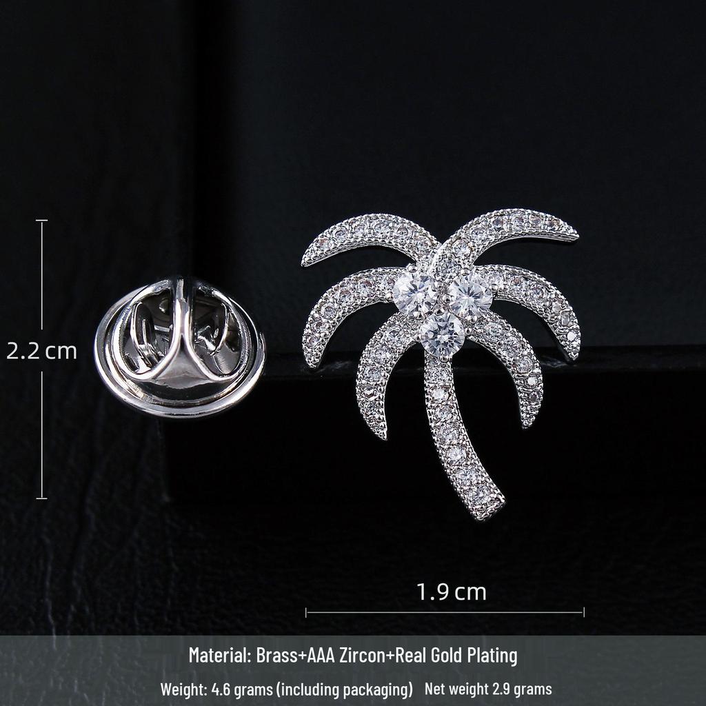 Men's Personalized Coconut Tree Brooch: High-End Zirconia Lapel Pin & Anti-Exposure Button for Women's Shirts