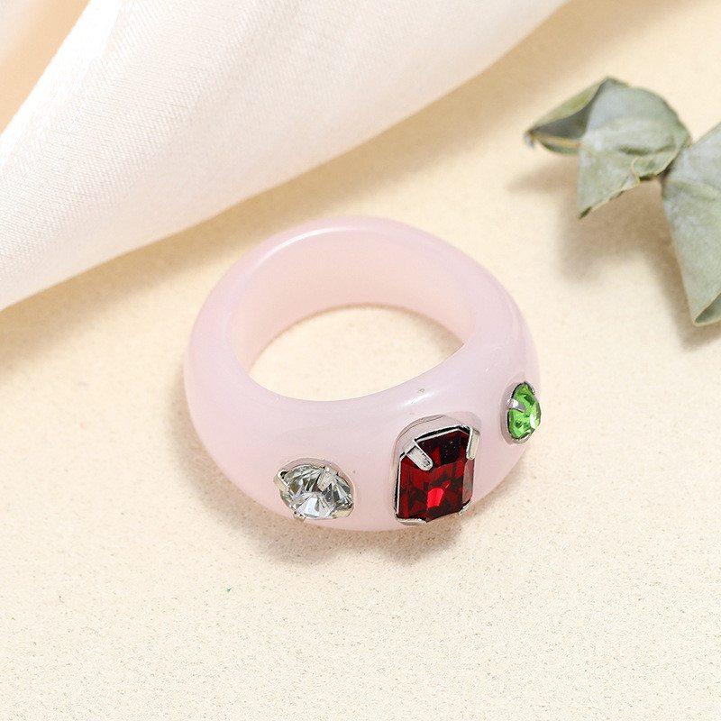 Round Rings Square Crystal Transparent Colorful Simple Geometric Resin Acrylic