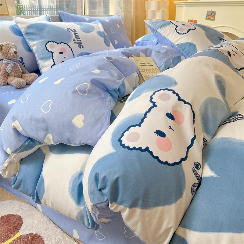 Bedding Four-piece Set, Cotton Pure Cotton Floral Quilt Cover, Bed Sheet Dormitory Three-piece Set