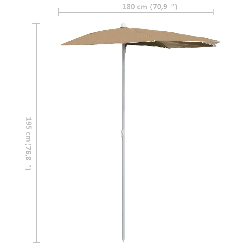 Half Sun Umbrella with Pole 180 x 90 cm Taupe