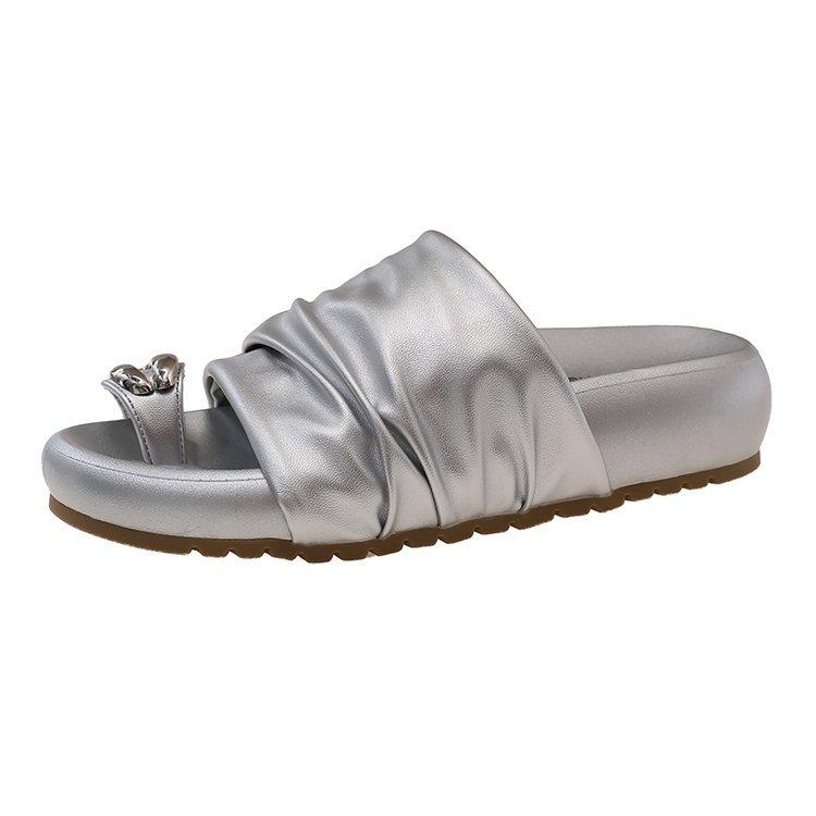 

[youshilai] French high-end thick-soled metal-covered toe slippers, outer wear with skirt temperament cool slippers 40