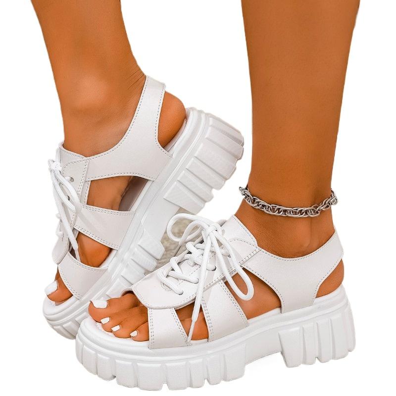 Fashion 2025 Brand Ladies Shoes Lace-up Women's Sandals Fashion Open Toe Casual Summer Hollow Out Plus Size Concise Platform Sandals