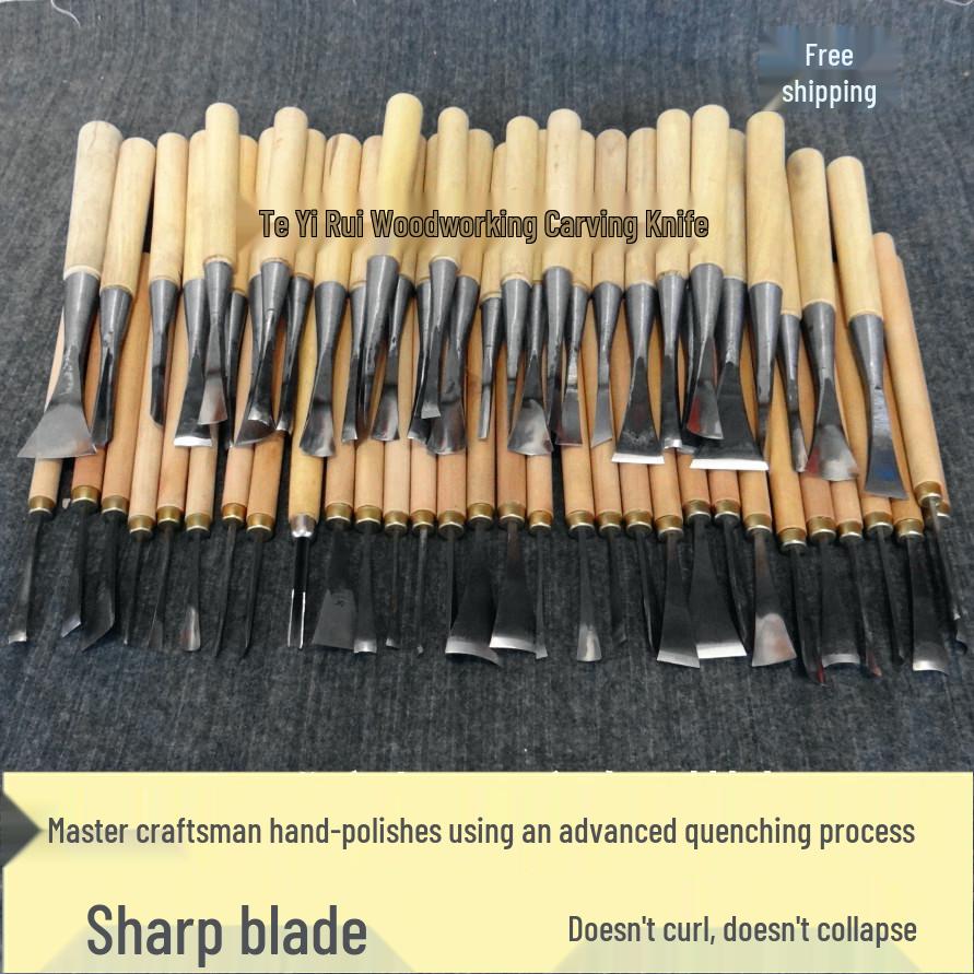 Dongyang Handmade Wood Carving Knife Set: Root, Flower, and Roughing Shaping Chisels.