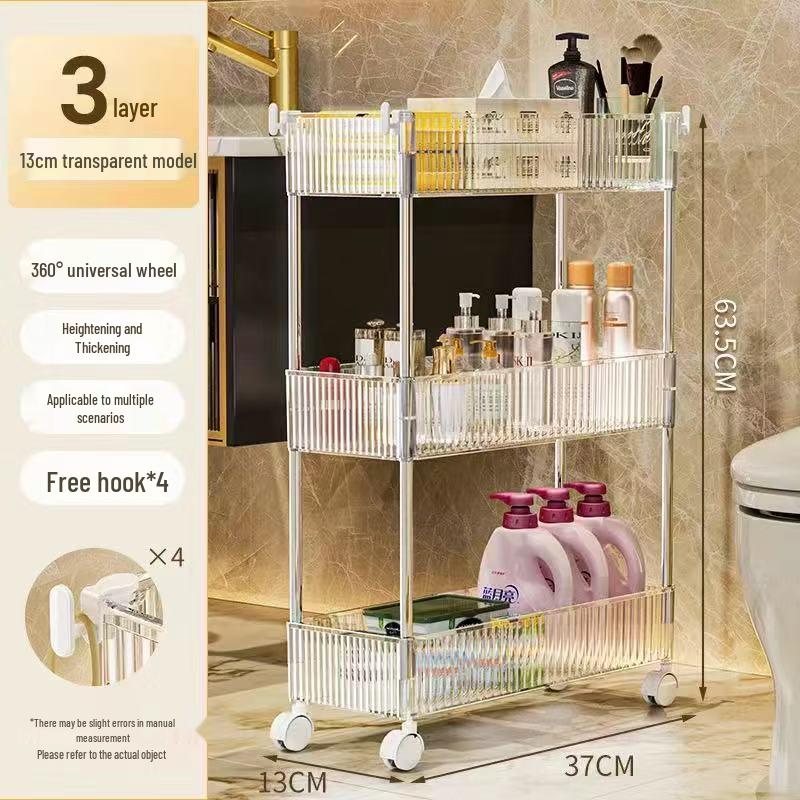

Acrylic Bathroom Storage Rack with Wheels - Narrow Multi-layer Trolley Cabinet