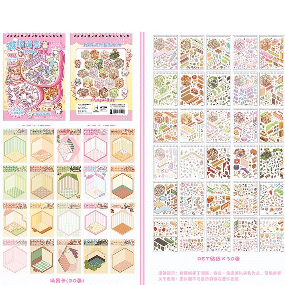 PET Miniature Scene Collection Visual Stacking 3D Pocket Cabin Scene Stickers  Children Gifts