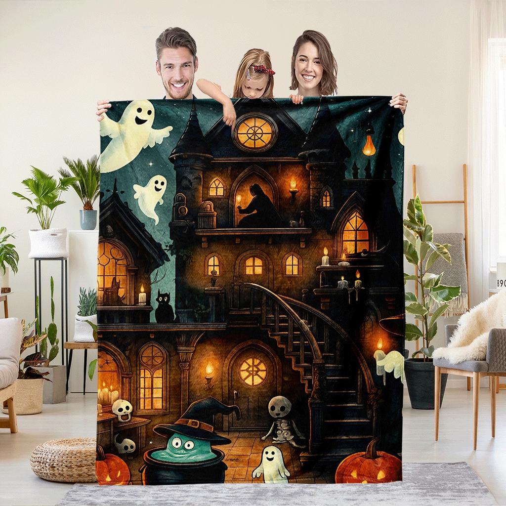 Halloween pumpkin monster bat Printed Blanket for Sofa Bed Travel Camping Living Room Office Conditioning Blanket