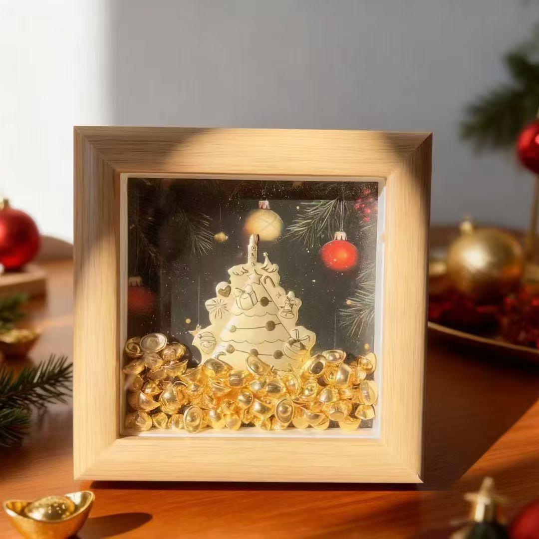 999 Pure Gold Christmas Tree Ornament: Peace & Joy Photo Frame, Perfect Gift for Friends and Besties Excluding Gold