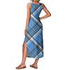 Women's Summer Long Dress, Sleeveless with Side Slits, Long Plaid Printed Vest Dress