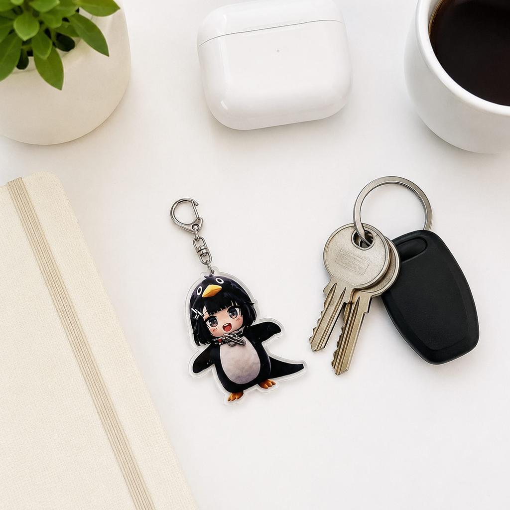 Acrylic Keychain with Fun Expression Design - Cute Penguin Bag Charm for Backpack Purse