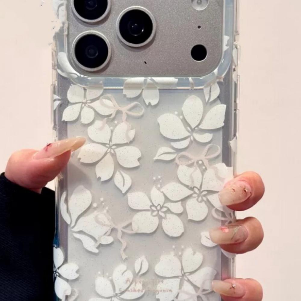 

Прозрачный белый чехол с цветами в корейском стиле для iPhone 17 Pro Max iPhone 16 Защитная крышка iPhone 15