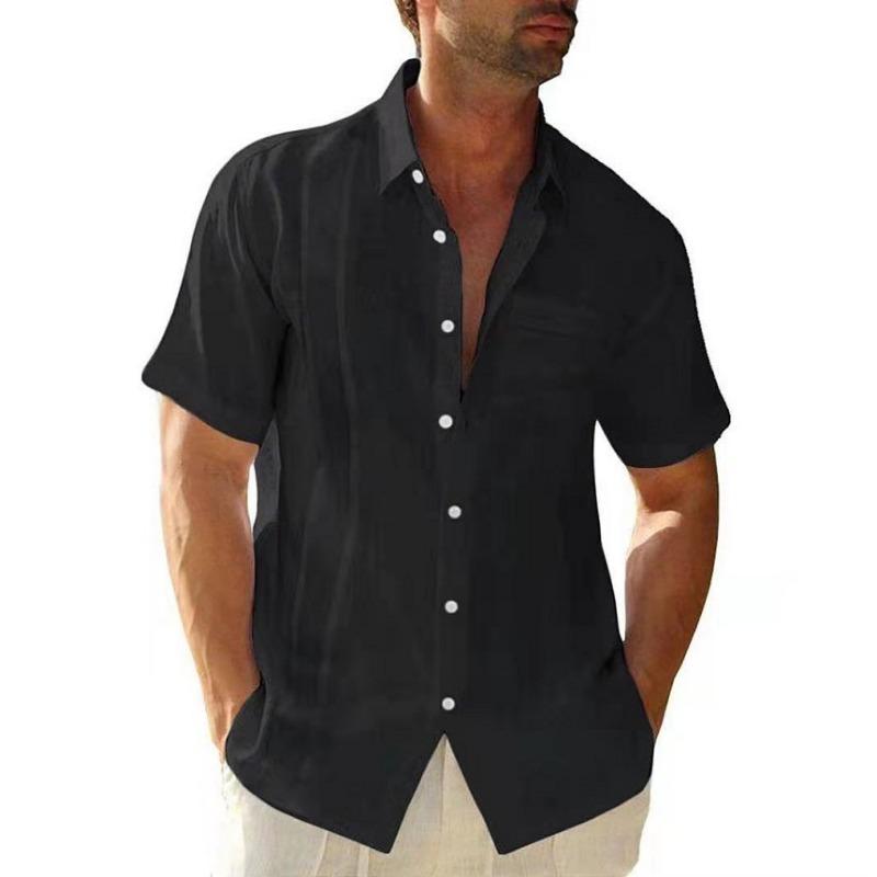 Mens Linen Cotton Short Sleeve Button Down Casual Shirt