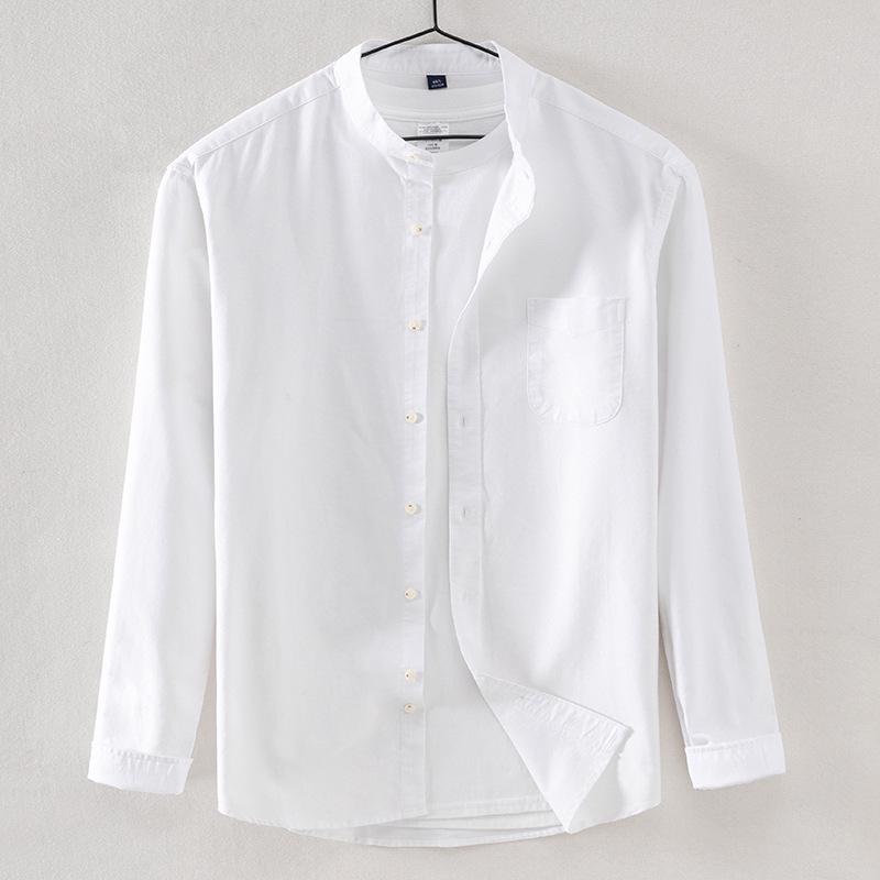 Men's Shirt Cotton All-match Long Sleeve Tops Spring Summer Solid Color Shirts Man Casual Blouses Streetwear Men