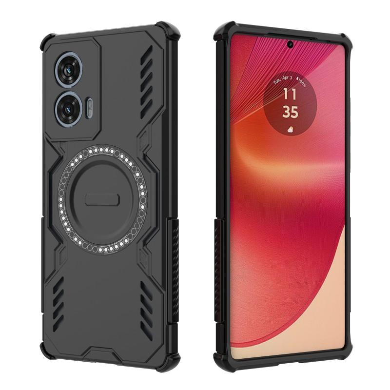For Motorola Edge 50 Fusion 5G Magnetic Case WANLONFENG DJ Series PC TPU Phone Cover with 2Pcs Tempered Glass Film