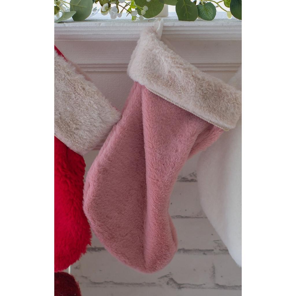 New Year's Plush Fireplace Stocking Large Size Sock Powder Pink Color
