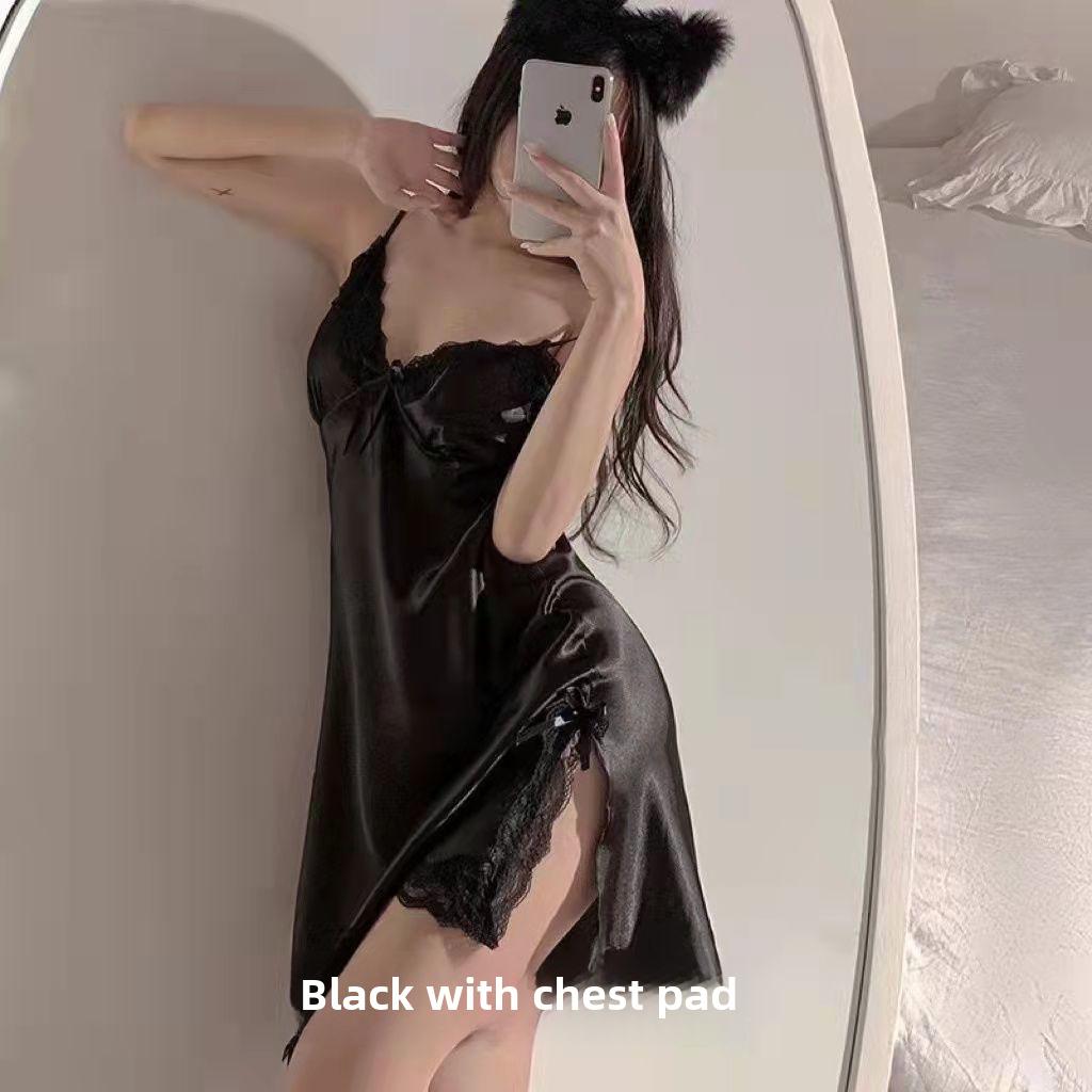Summer Sexy Lace Trim Ice Silk Nightdress - Women's Sleeveless Solid Color Pajamas for Boudoir