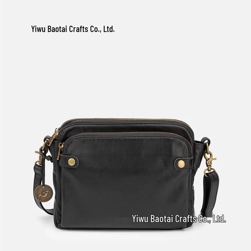 Three-Layer Leather Crossbody Clutch Bag
