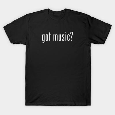 Asian Size Men Black Print T-shirt Got Music? No-Cut Heat Transfer Print Cotton Tshirt