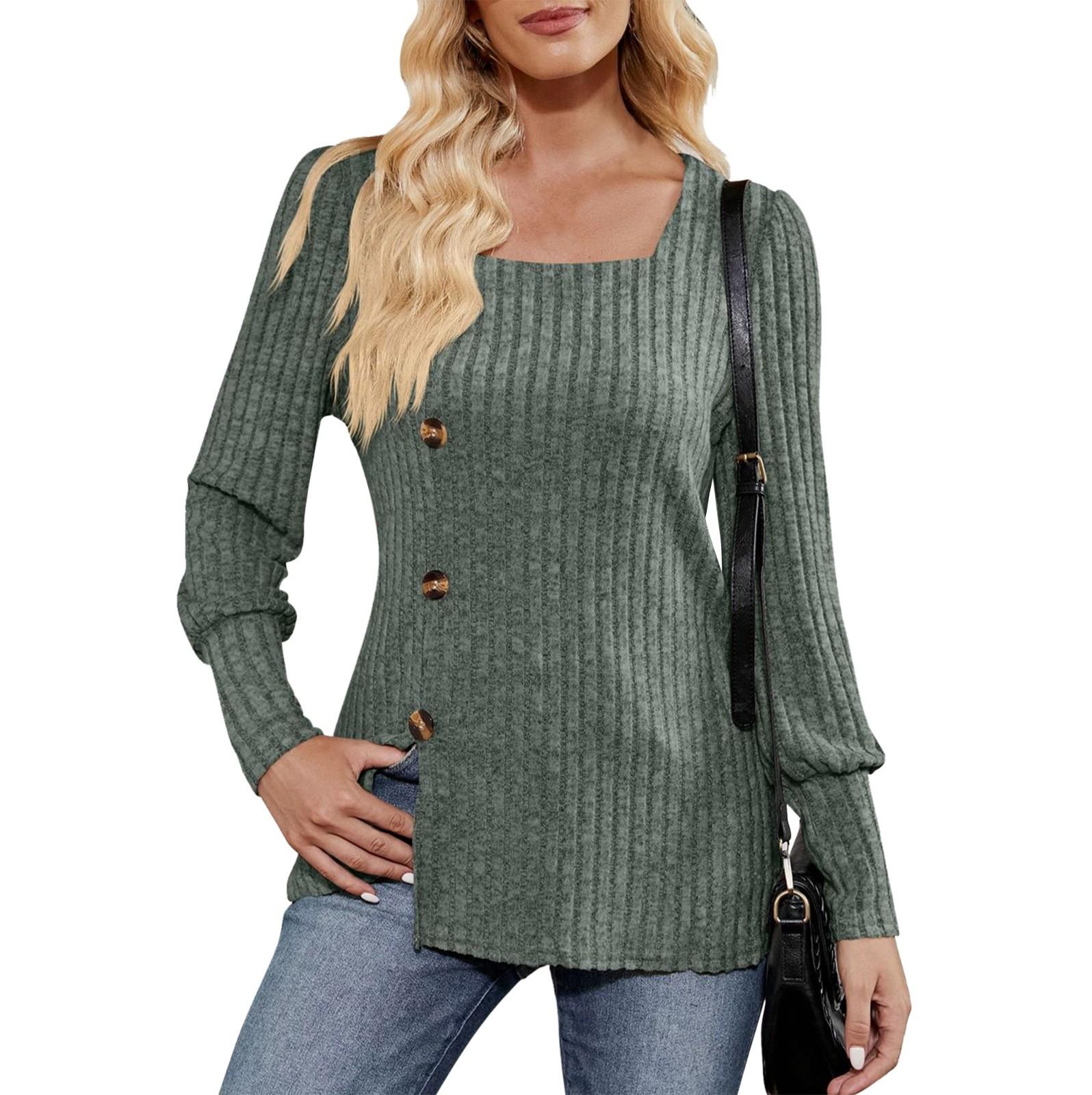 

Женская зимняя футболка-свитер с квадратным вырезом и длинными рукавами L армия зеленый